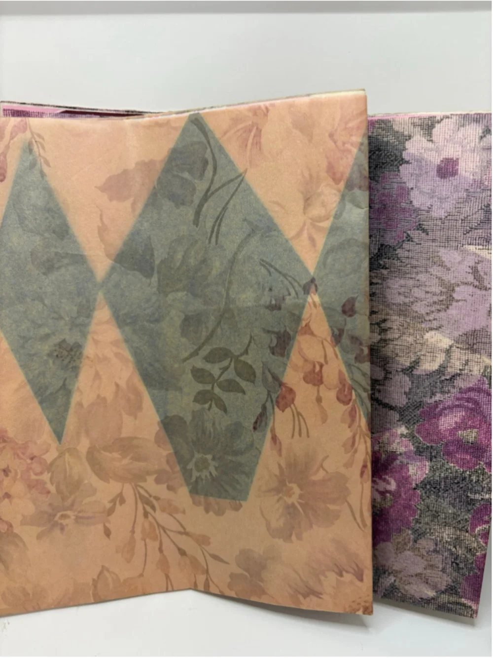 Vintage Wrapping Paper and Tissue Paper Pink Purple Floral Geometric Pattern
